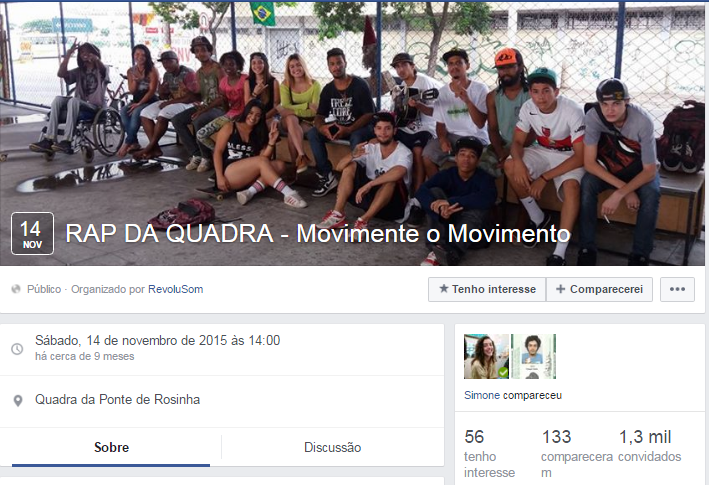 Evento no Facebook promovendo batalha de MCs em Campos dos Goytacazes, 2015