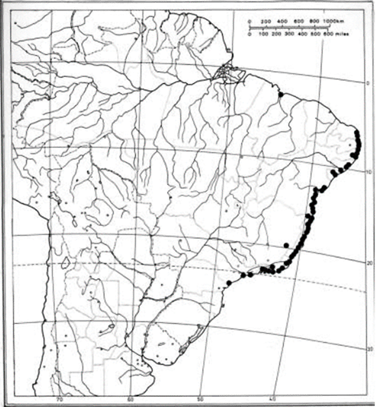 Distribuição geográfica da espécie G. pernambucensis no Brasil