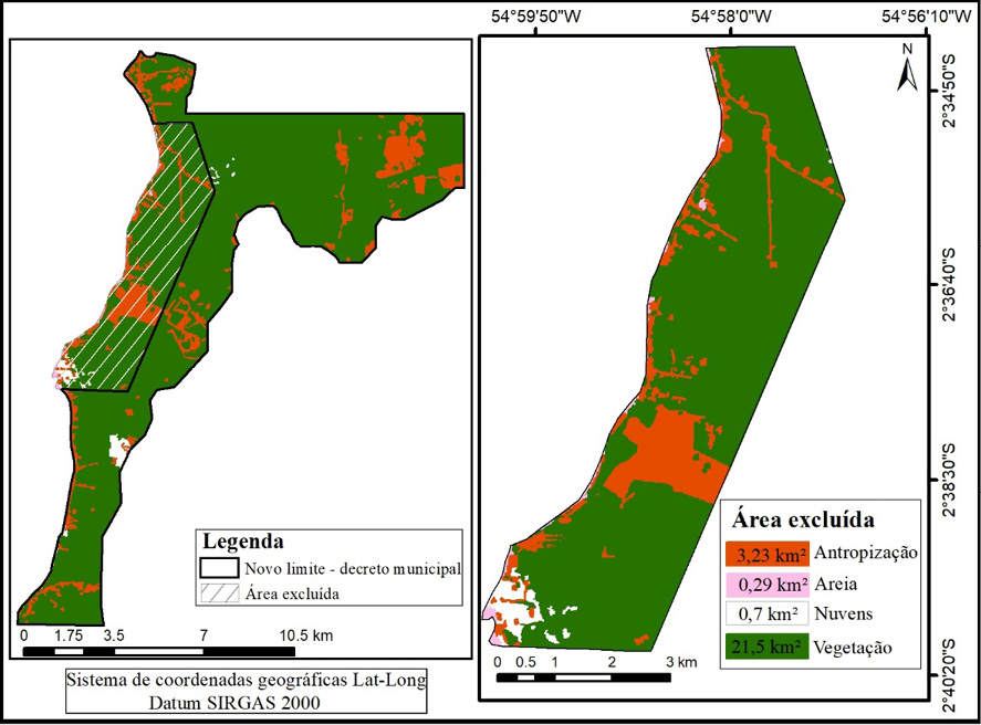 Classes de cobertura da terra na área excluída da APA Aramanaí em 2018