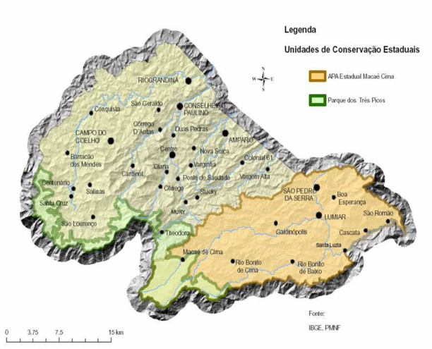 Mapa das Localidades na APA Macaé de Cima e arredores