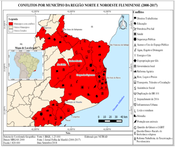 Conflitos por Municípios da Região Norte e Noroeste Fluminense (2000-2017)