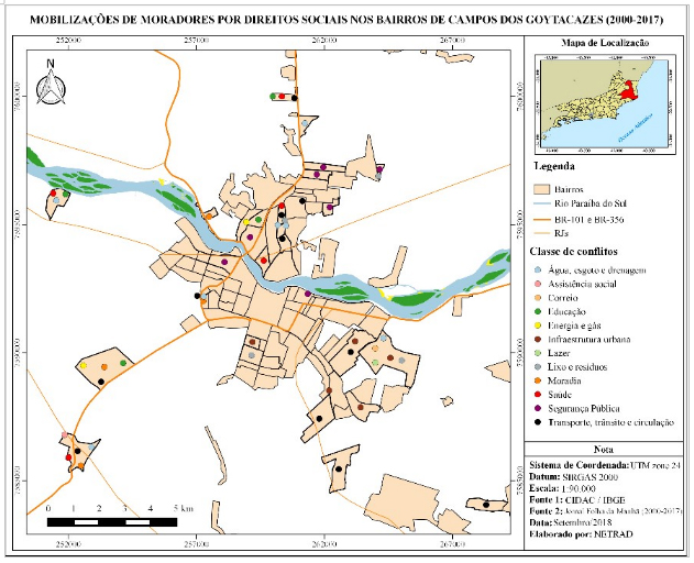 Cartografia sobre as mobilizações de moradores por direitos sociais nos bairros de Campos dos Goytacazes (2000-2017)