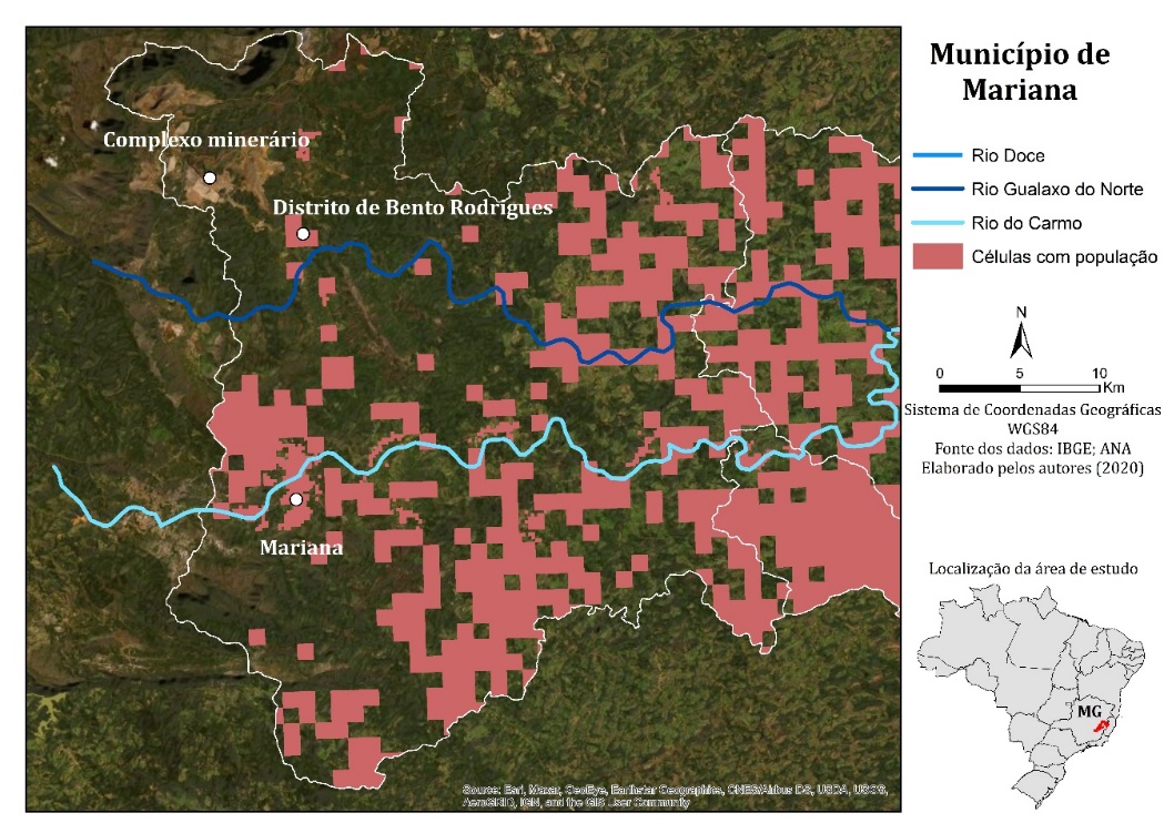 Distribuição espacial das células com população no município de Mariana