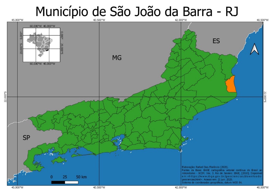 Mapa do Estado do Rio de Janeiro - Município de São João da Barra/RJ