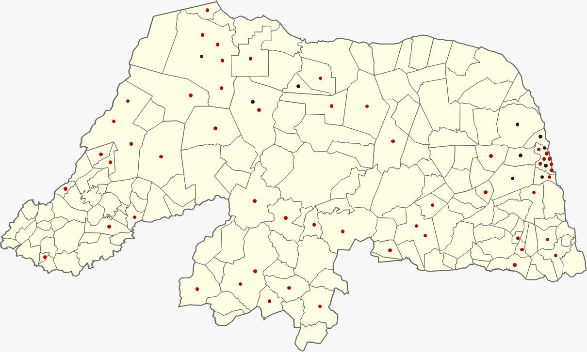 Distribuição geográfica das Escolas Estaduais de Educação Profissional e CEEP no Rio Grande do Norte