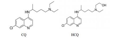 Estruturas químicas da cloroquina (CQ) e hidroxicloroquina (HCQ)