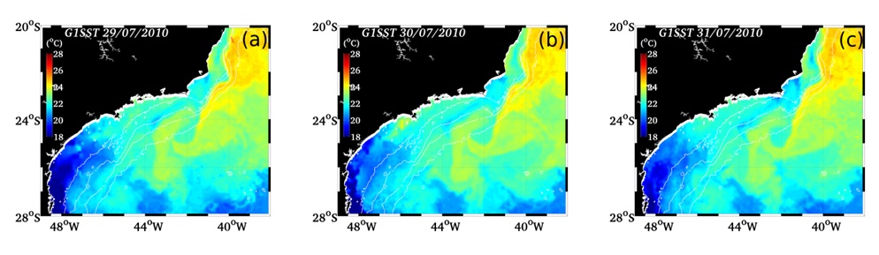Imagens G1SST dos dias 29/072010 (a), 30/07/2010 (b) e 31/07/2010 (c)
